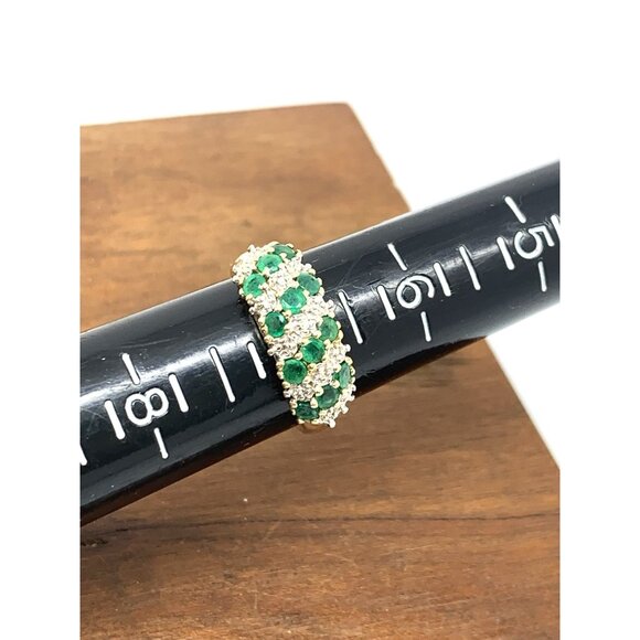 Green Emerald Diamond Cocktail Ring Band 10k Gold Women's Estate Jewelry Size 7 - Picture 9 of 15